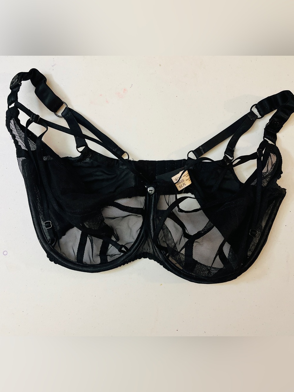 Ewa Michalak 75JJ Black Sheer Mesh Strappy Underwire Bra Handmade Poland